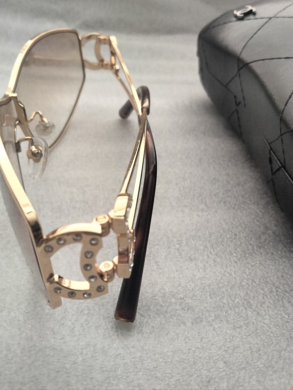 CHANEL Rhinestone CC Logo Golden Tone Sunglasses - Picture 3 of 16